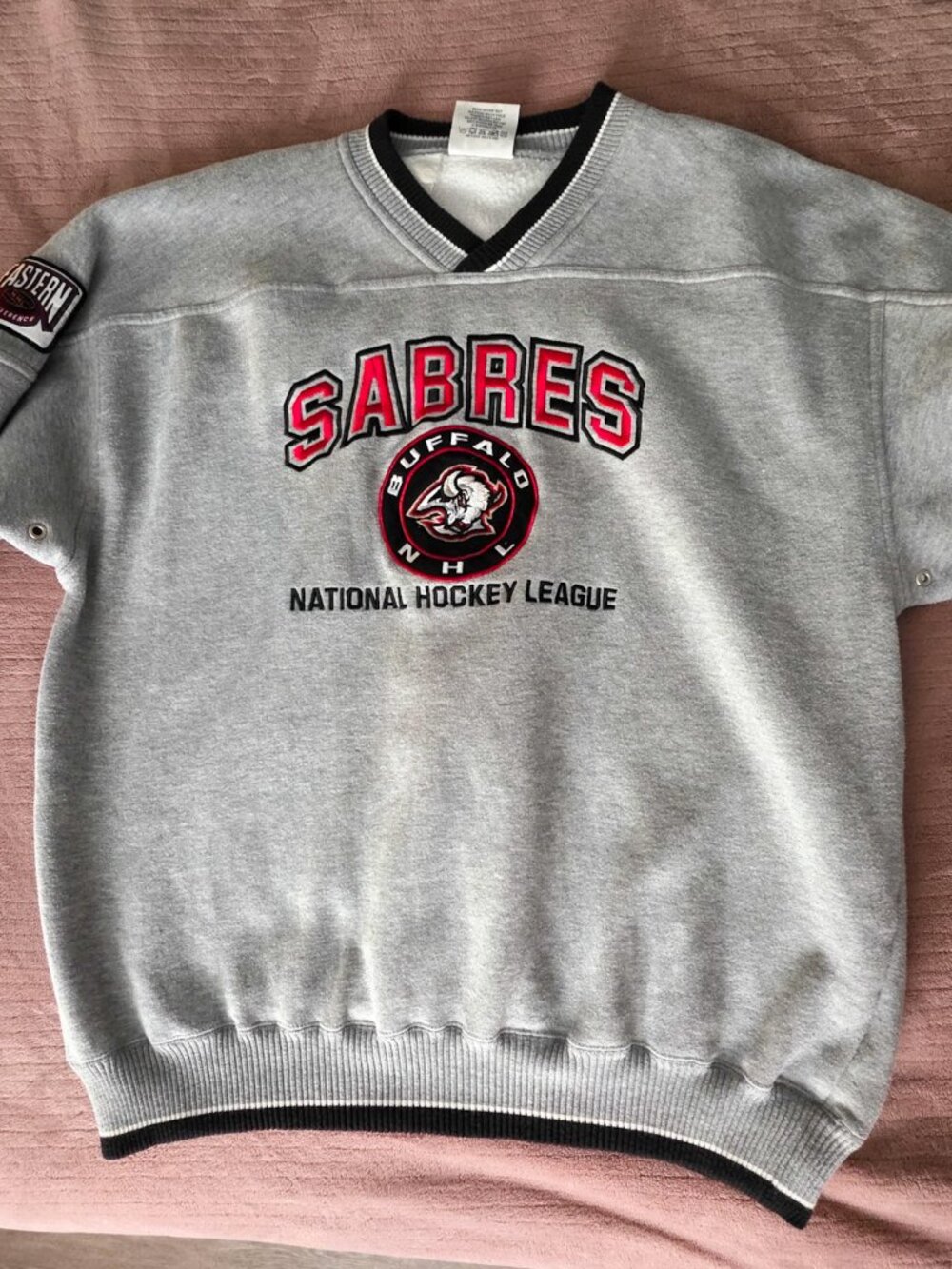 Share Vintage 90s Lee Sport Buffalo Sabres Goathead Logo NHL Sweatshirt - XL
